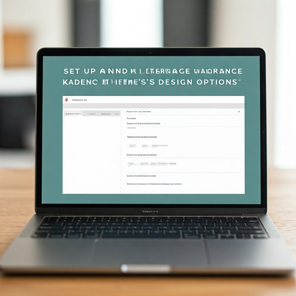 A laptop screen displaying the title "Set Up and Leverage Kadence Theme's Design Options" in a clear, sans-serif font.