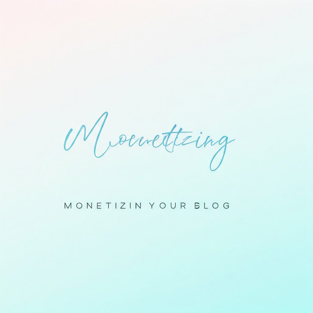 A blog post titled "Monetizing Your Blog", written in a clean and modern sans-serif font, on a minimalist white background, with a pastel blue gradient.