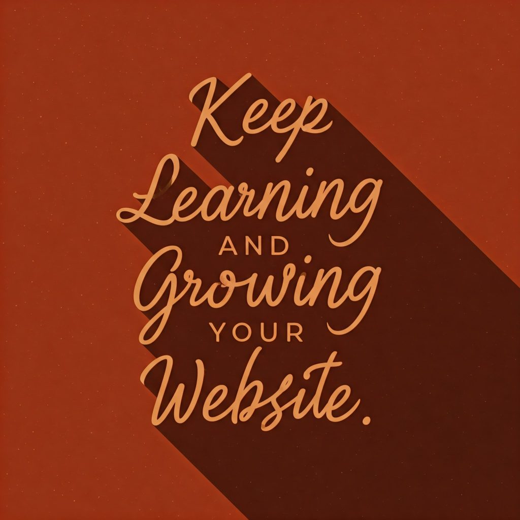 Text on a brown background: "Keep Learning and Growing Your Website."