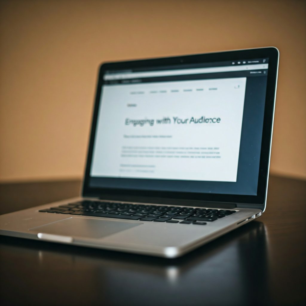 A laptop screen displaying a website with the title "Engaging with Your Audience"