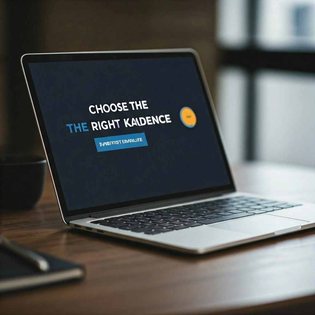 A laptop computer displaying the text "Choose the Right Kadence" on its screen.