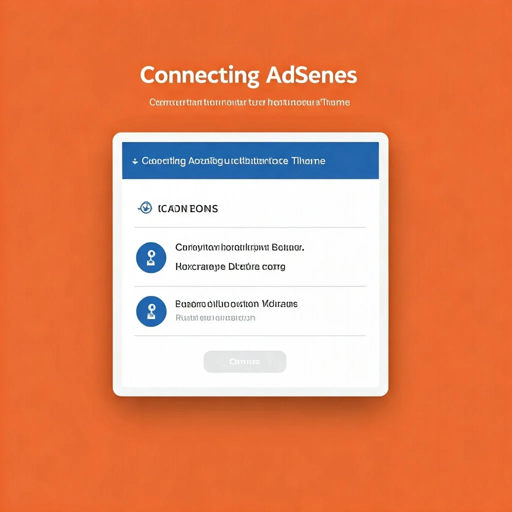 A screenshot of a web page with a blue section titled "Connecting AdSenses." Below the title, there is a list of instructions or steps with checkboxes. The page also includes a button labeled "Confirm."