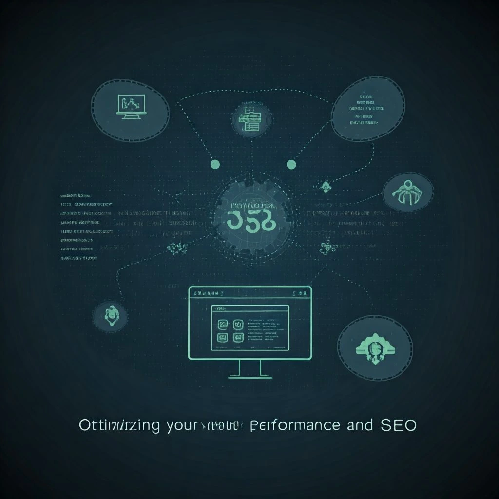 A diagram illustrating the concept of optimizing a website for performance and SEO. The diagram shows a central node labeled "555" connected to various nodes representing different aspects of website optimization, such as website speed, mobile optimization, and content quality.