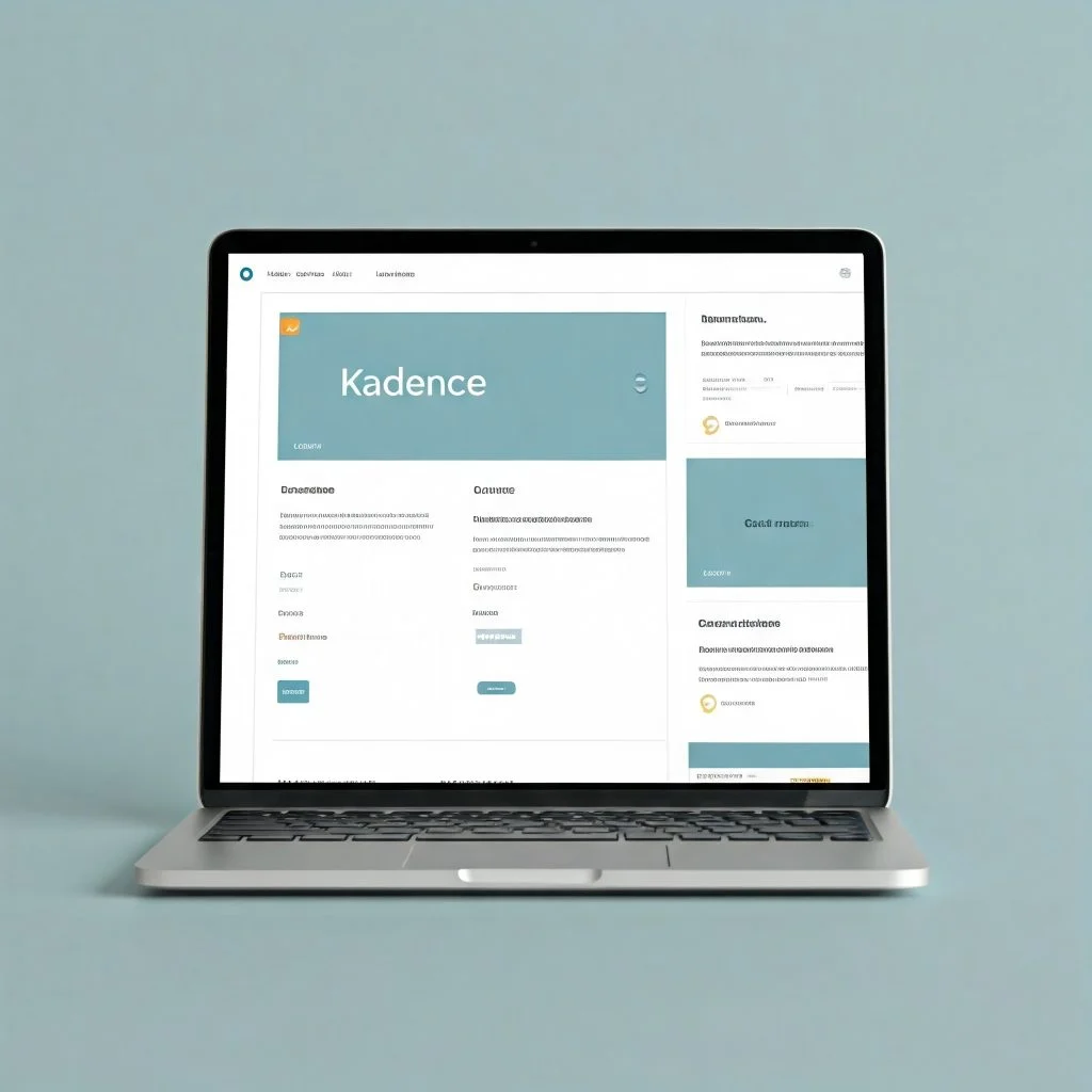 A laptop displaying a website with the title "Kadence". The website appears to be a project management tool or dashboard, with sections for tasks, deadlines, and other project details.