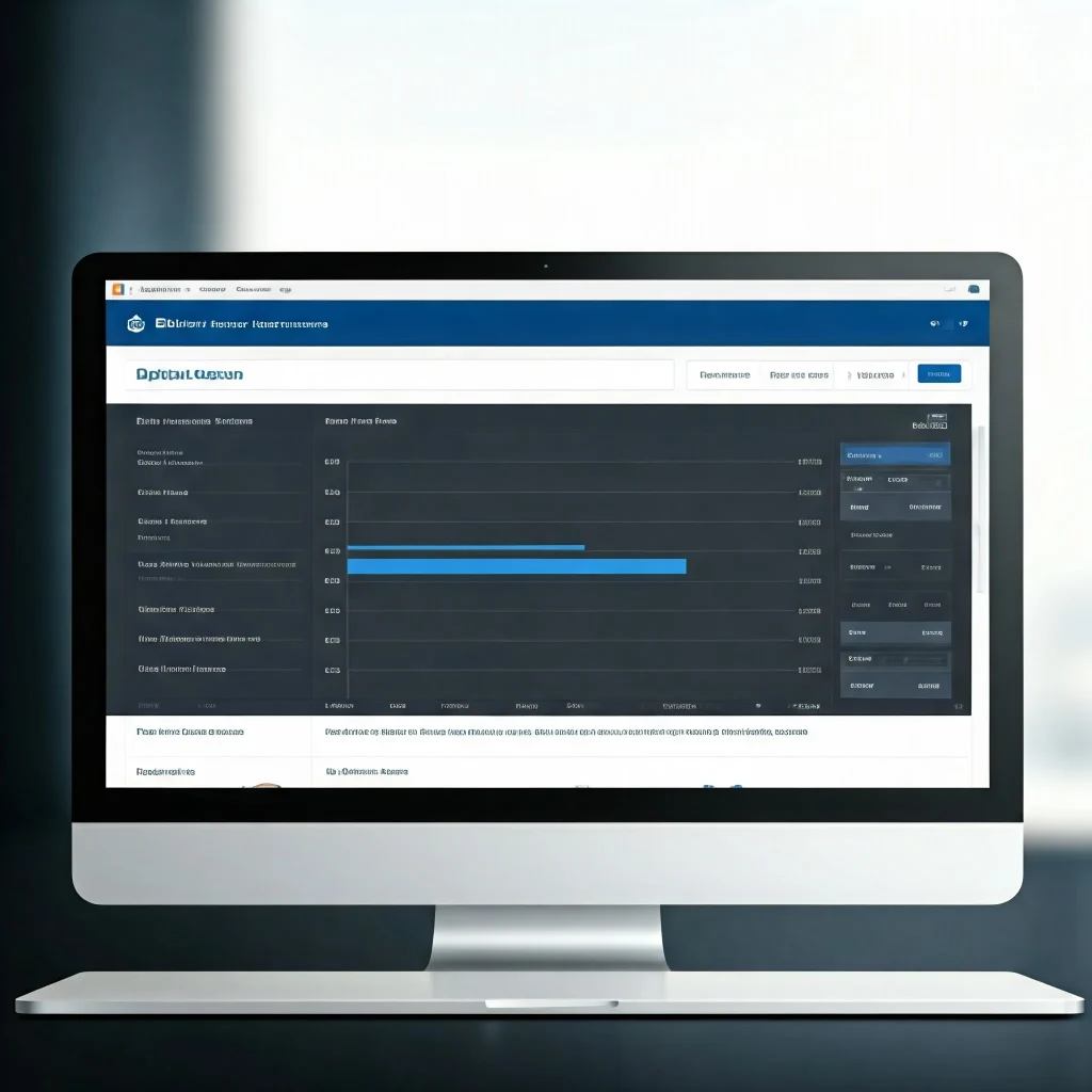 A computer screen displaying a dashboard with a bar graph and other data visualizations. The dashboard appears to be tracking website traffic, user engagement, and other relevant metrics. The language used on the screen is not English, but it may be related to analytics or marketing.