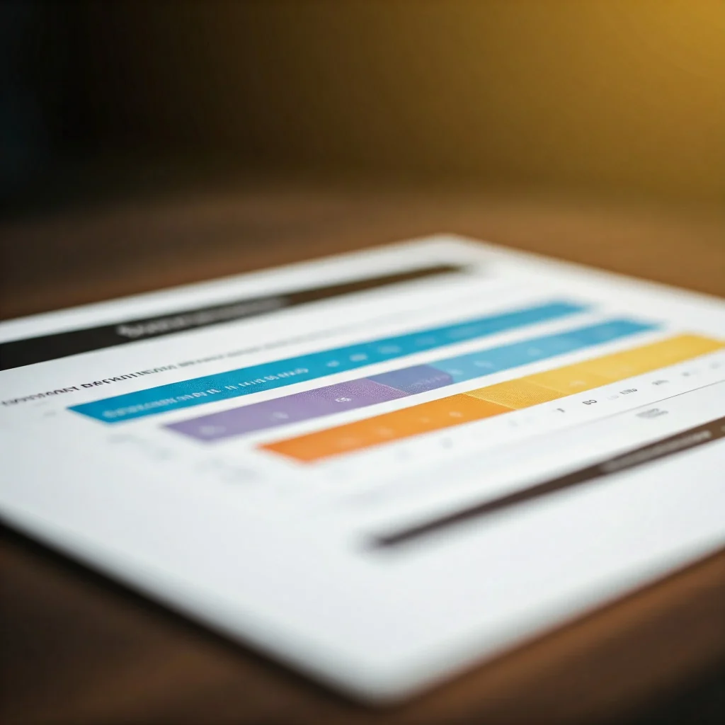 A close-up of a document with a bar graph or chart. The graph has multiple colored bars representing different categories or data points.