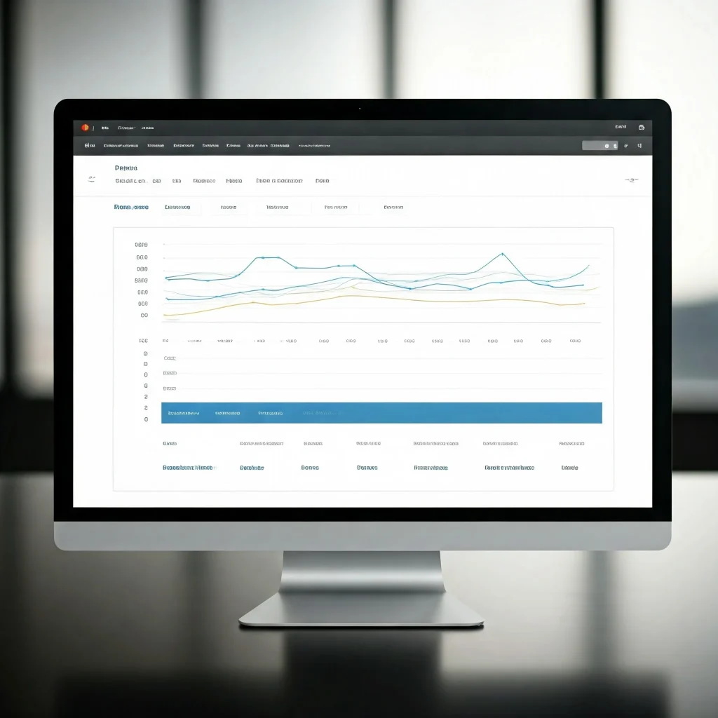 A computer screen displaying a dashboard with a line graph and other data visualizations. The dashboard appears to be tracking website traffic, user engagement, and other relevant metrics. The language used on the screen is not English, but it may be related to analytics or marketing.